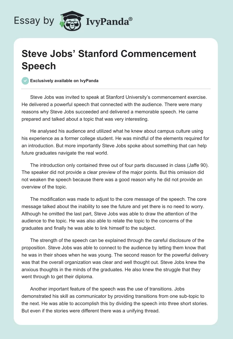 Steve Jobs’ Stanford Commencement Speech. Page 1