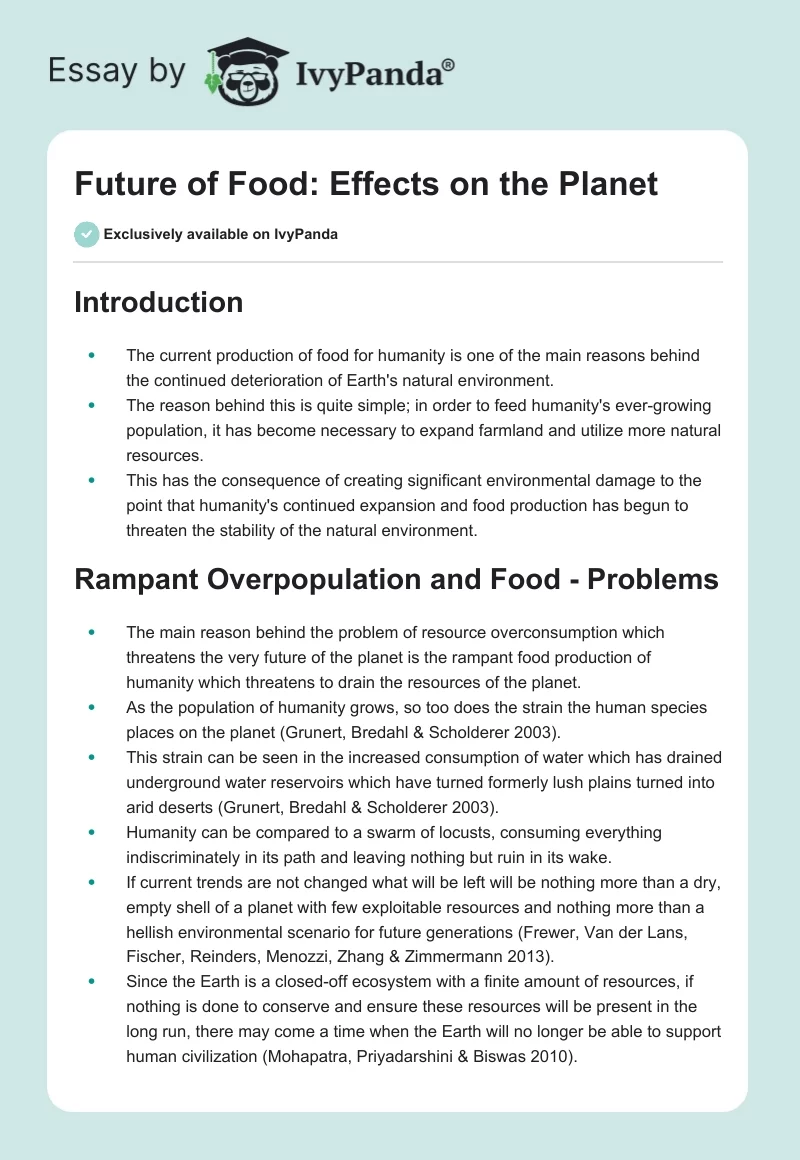Future of Food: Effects on the Planet. Page 1