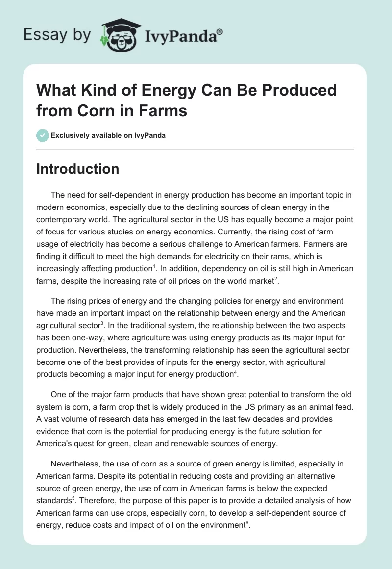 What Kind of Energy Can Be Produced from Corn in Farms. Page 1