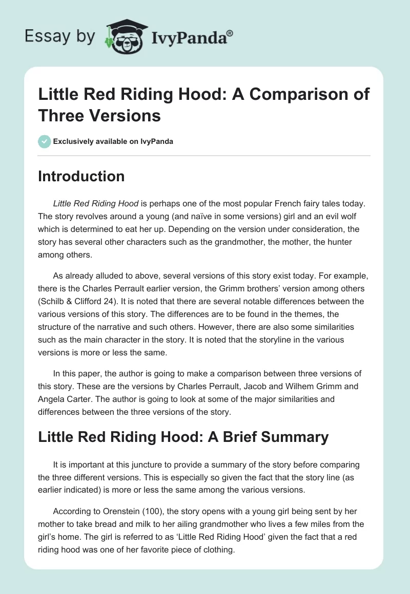 Little Red Riding Hood: A Comparison of Three Versions. Page 1