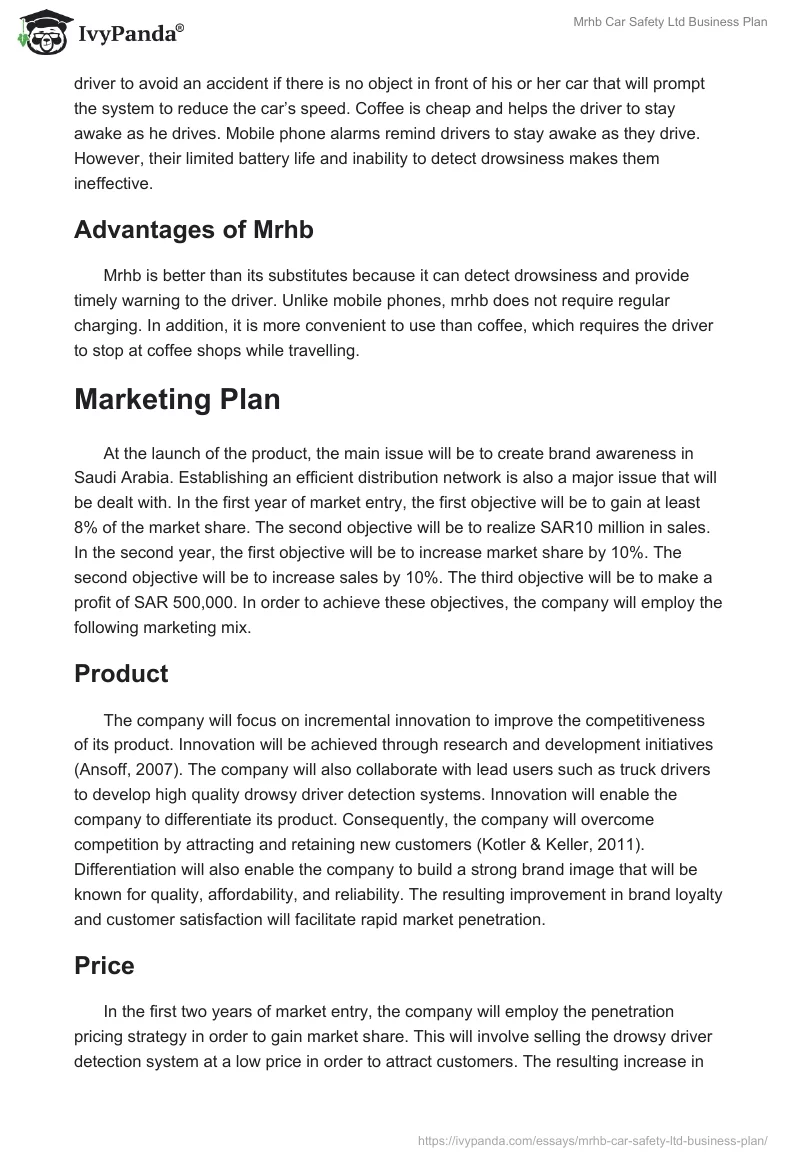 MRHB Car Safety Ltd Business Plan. Page 5