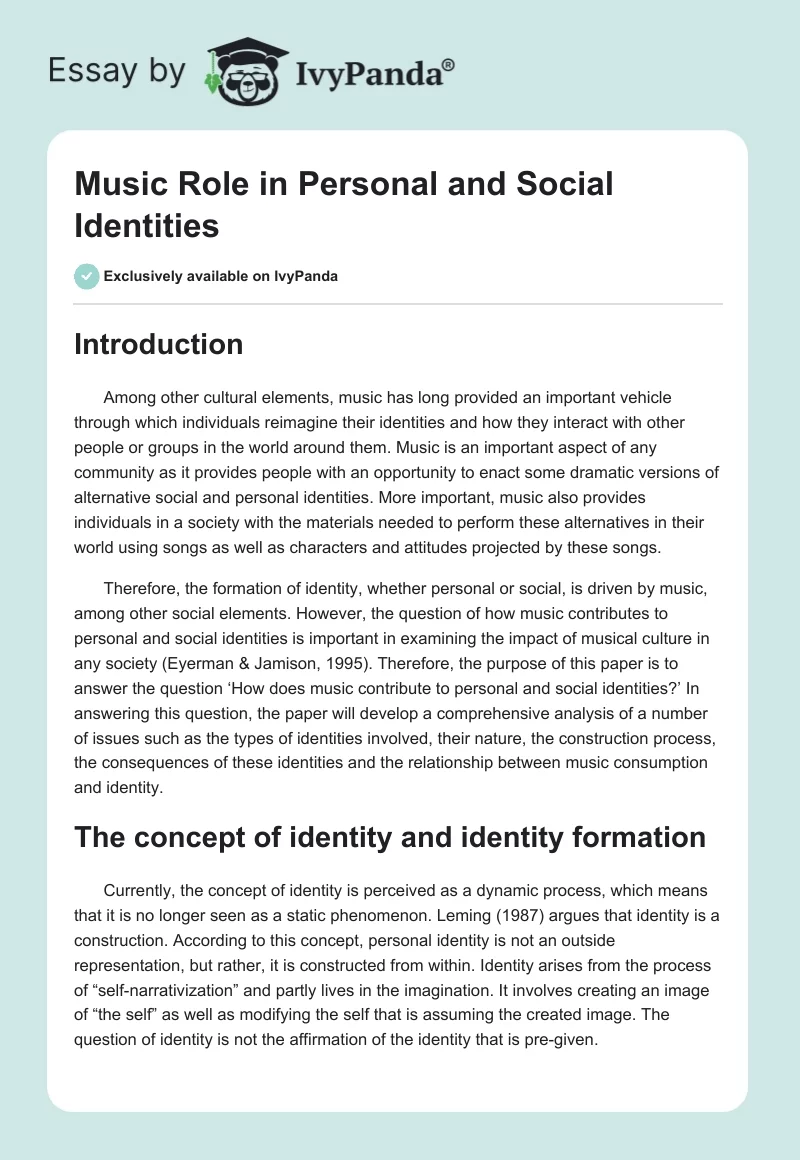 Music Role in Personal and Social Identities. Page 1