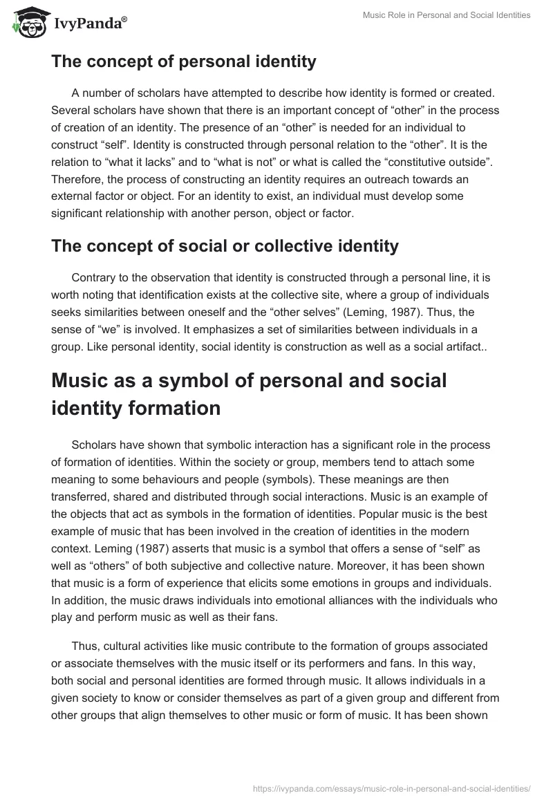 Music Role in Personal and Social Identities. Page 2
