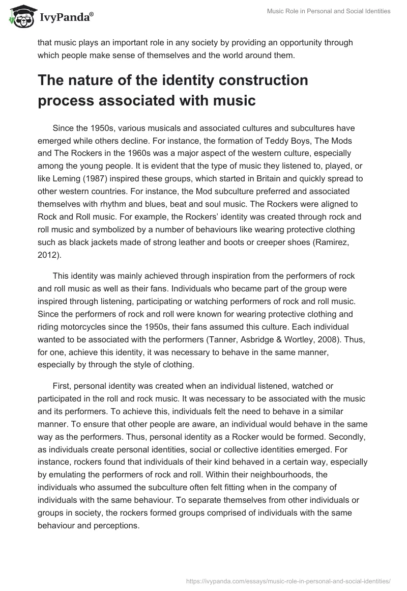 Music Role in Personal and Social Identities. Page 3