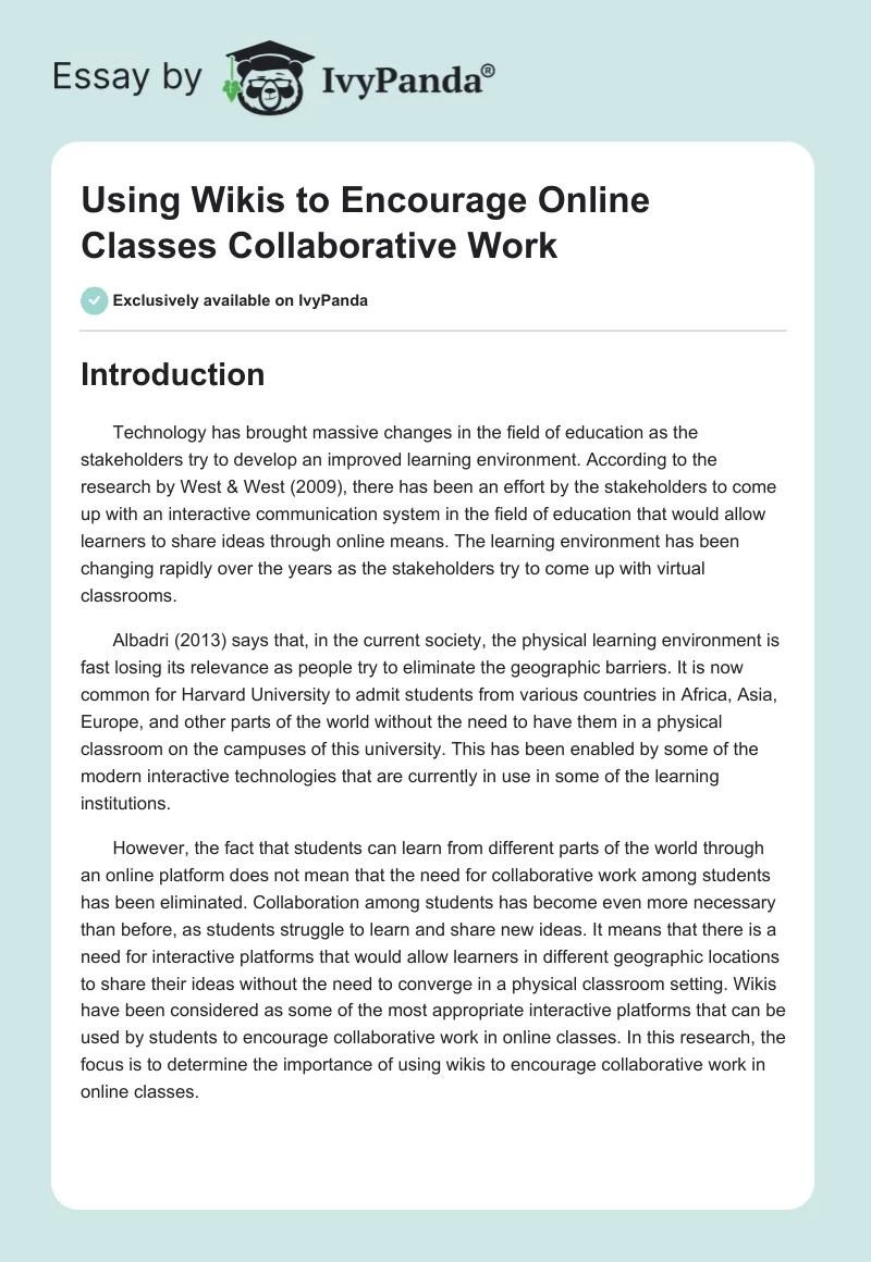 Using Wikis to Encourage Online Classes Collaborative Work. Page 1