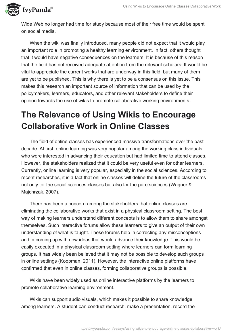 Using Wikis to Encourage Online Classes Collaborative Work. Page 3