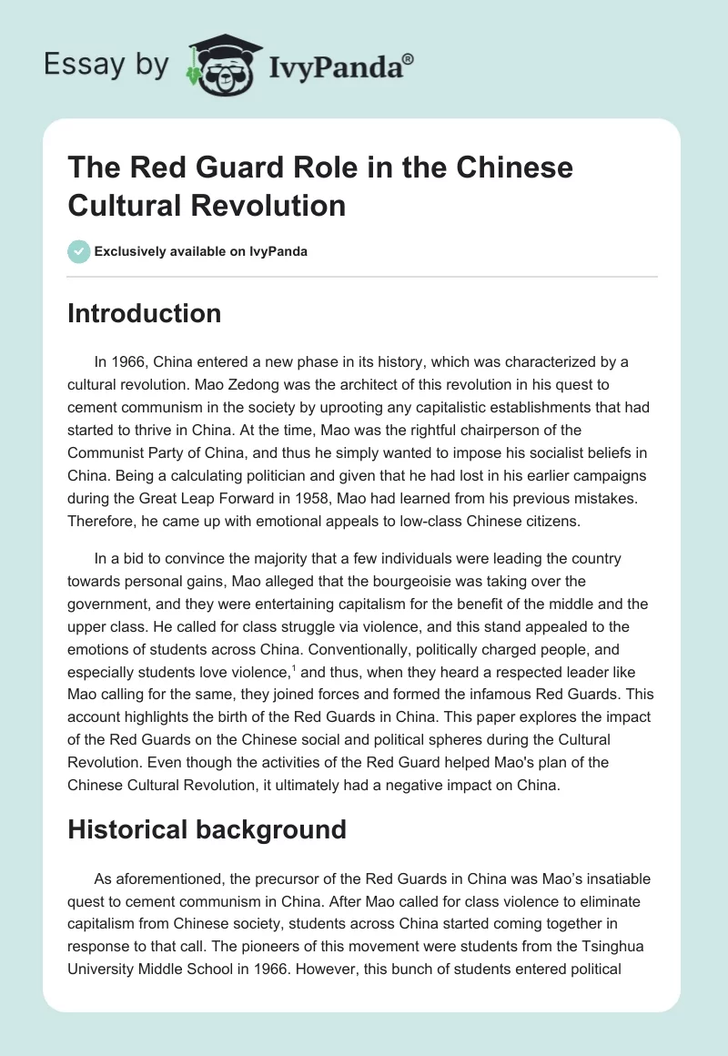The Red Guard Role in the Chinese Cultural Revolution. Page 1