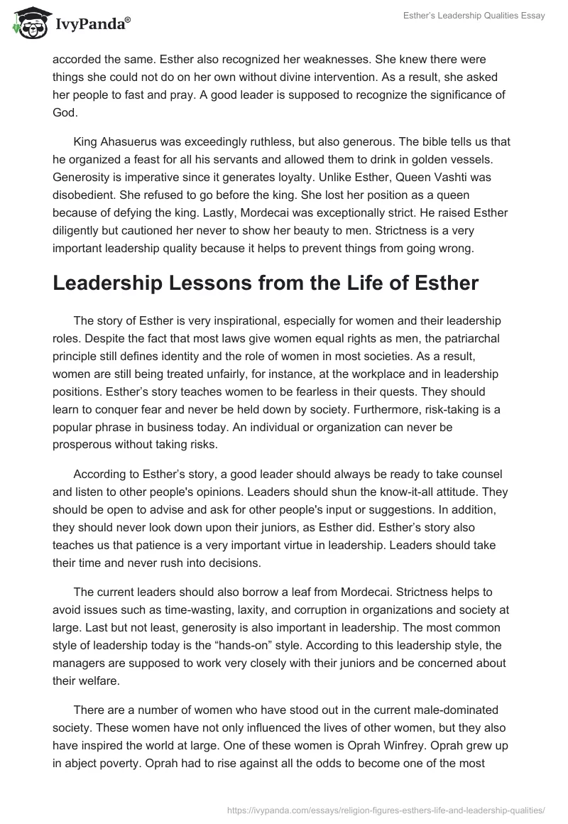 Esther’s Leadership Qualities Essay. Page 3