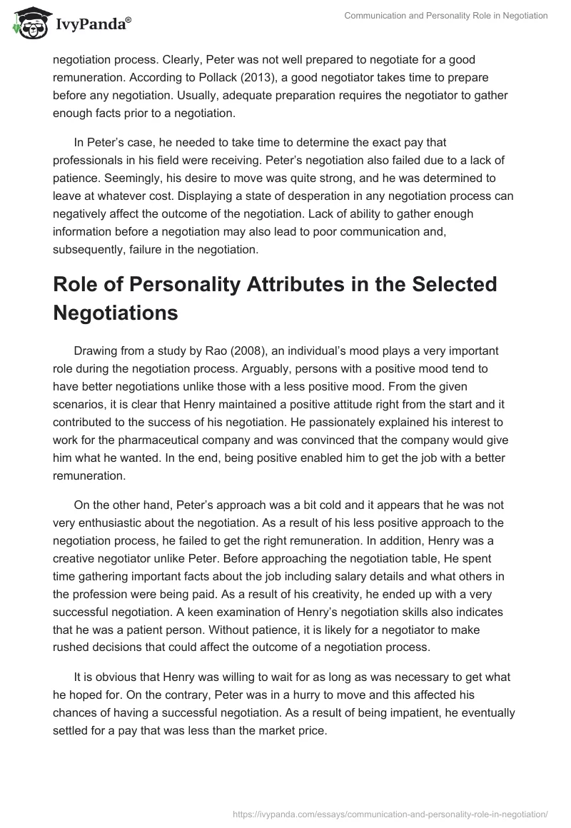 Communication and Personality Role in Negotiation. Page 3