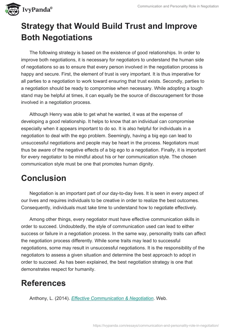 Communication and Personality Role in Negotiation. Page 5