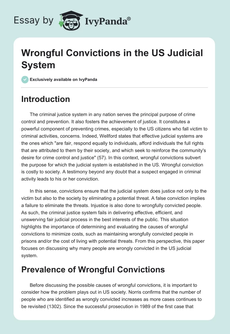 Wrongful Convictions in the US Judicial System. Page 1
