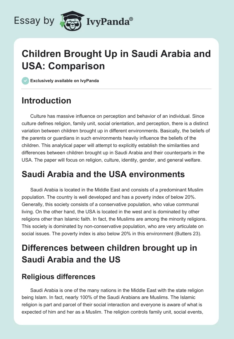 Children Brought Up in Saudi Arabia and USA: Comparison. Page 1