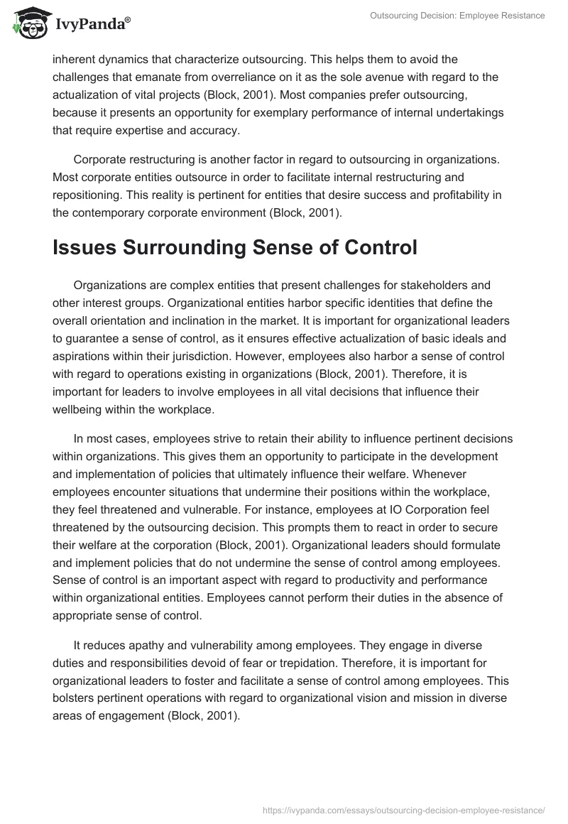 Outsourcing Decision: Employee Resistance. Page 2