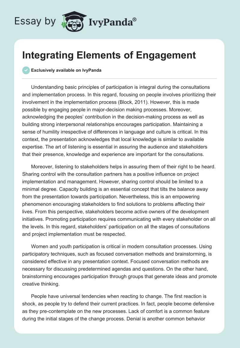 Integrating Elements of Engagement. Page 1