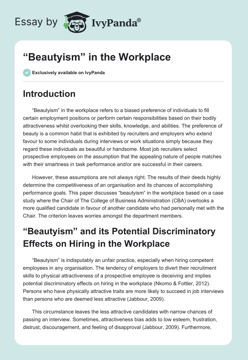 “Beautyism” in the Workplace. Page 1