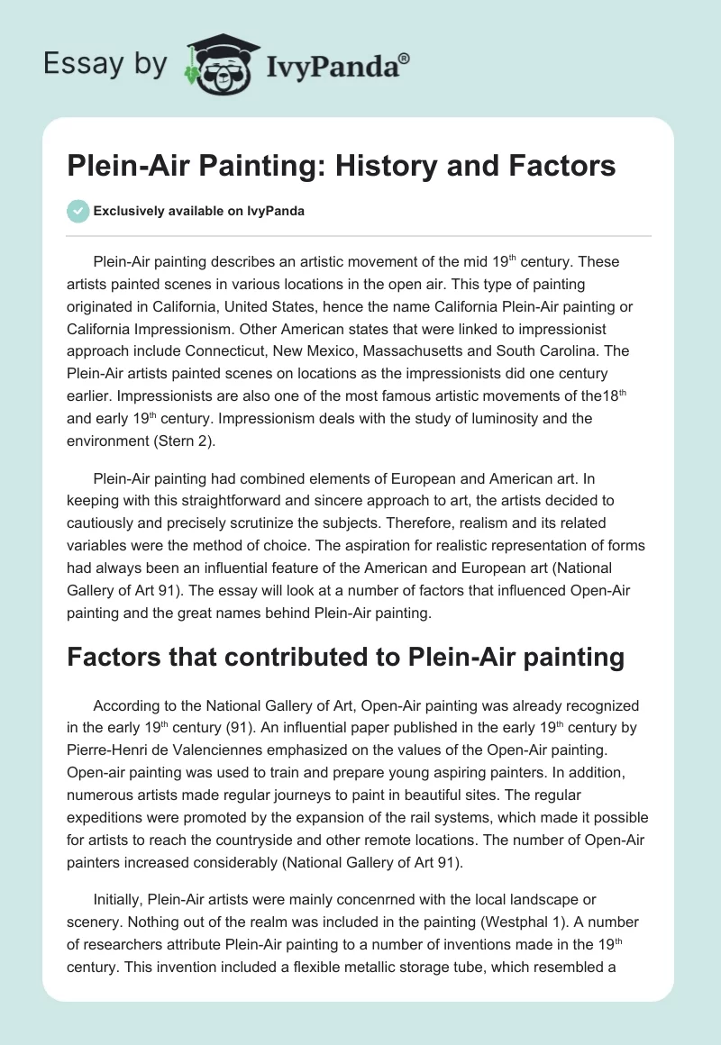 Plein-Air Painting: History and Factors. Page 1