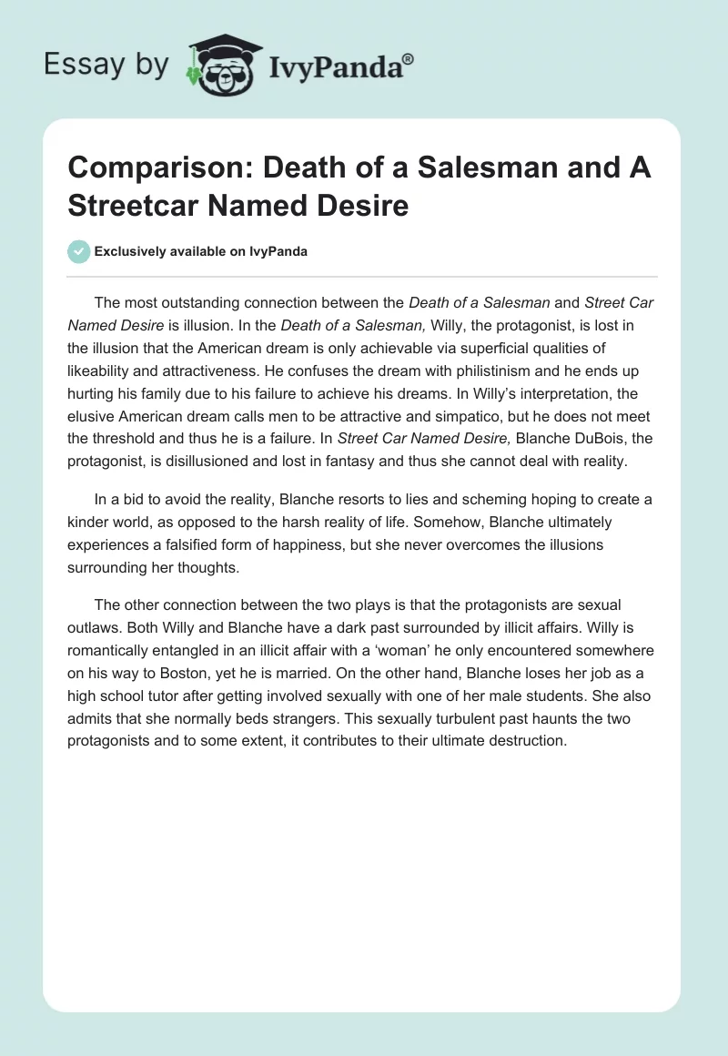 Comparison: Death of a Salesman and A Streetcar Named Desire. Page 1