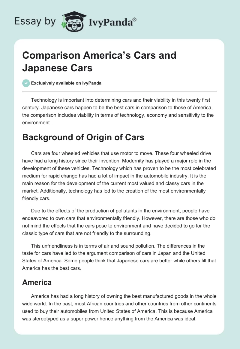 Comparison America’s Cars and Japanese Cars. Page 1