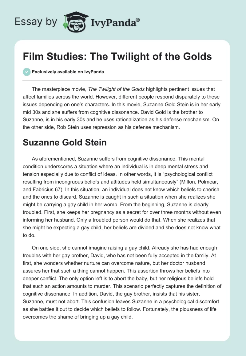 Film Studies: "The Twilight of the Golds". Page 1