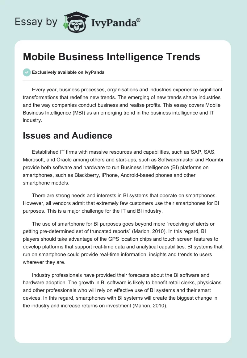 Mobile Business Intelligence Trends. Page 1