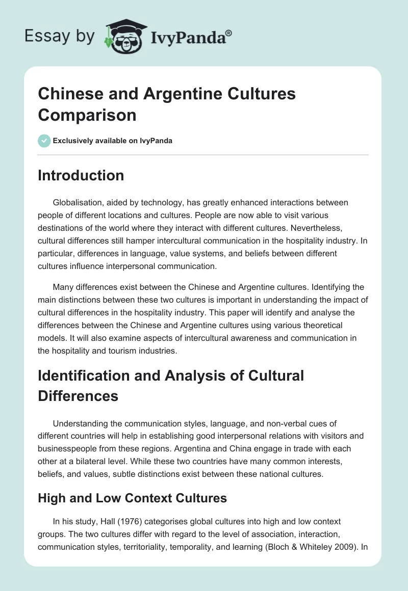 Chinese and Argentine Cultures Comparison. Page 1