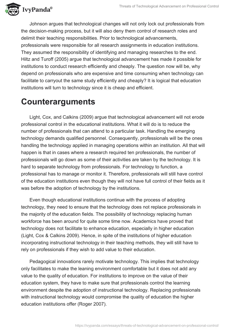Threats of Technological Advancement on Professional Control. Page 2