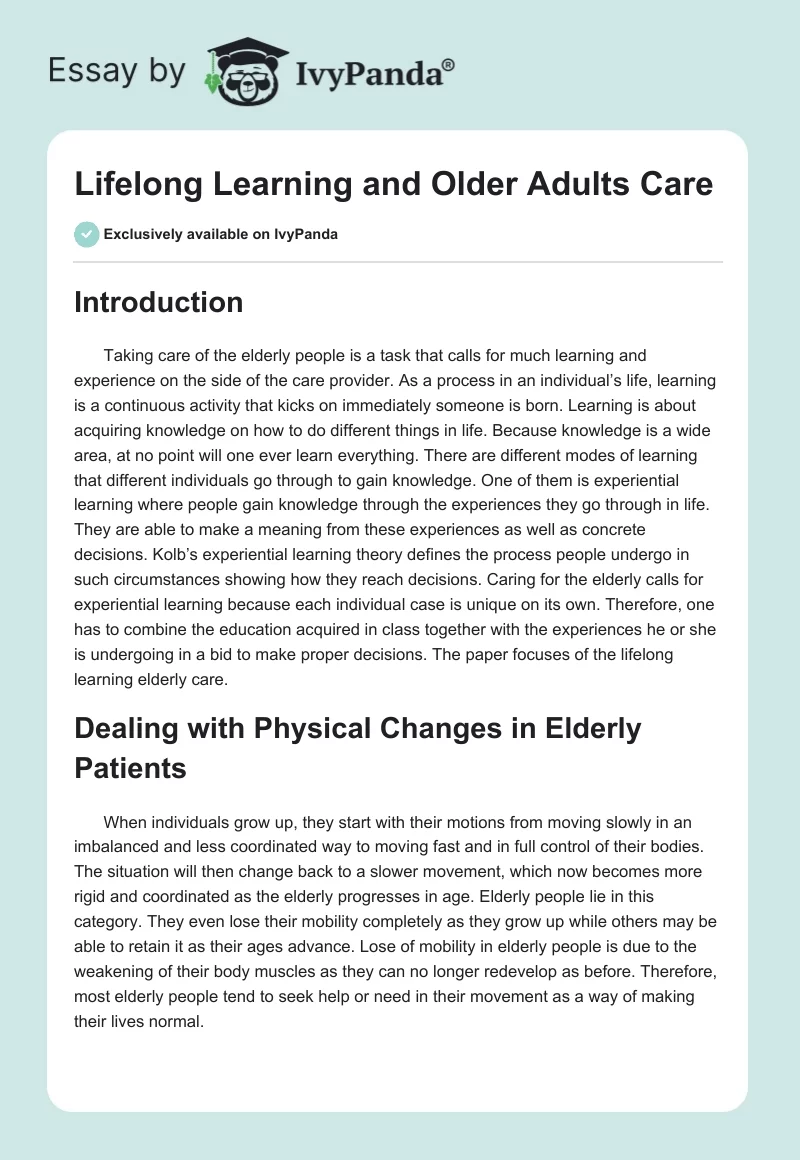 Lifelong Learning and Older Adults Care. Page 1