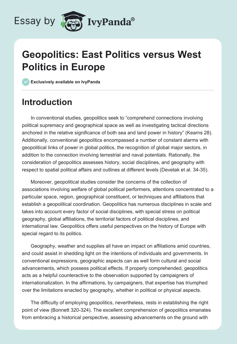 Geopolitics: East Politics versus West Politics in Europe. Page 1