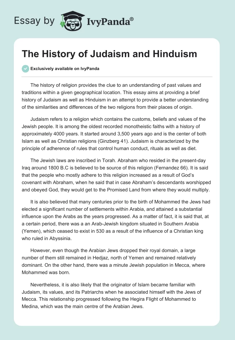 The History of Judaism and Hinduism. Page 1