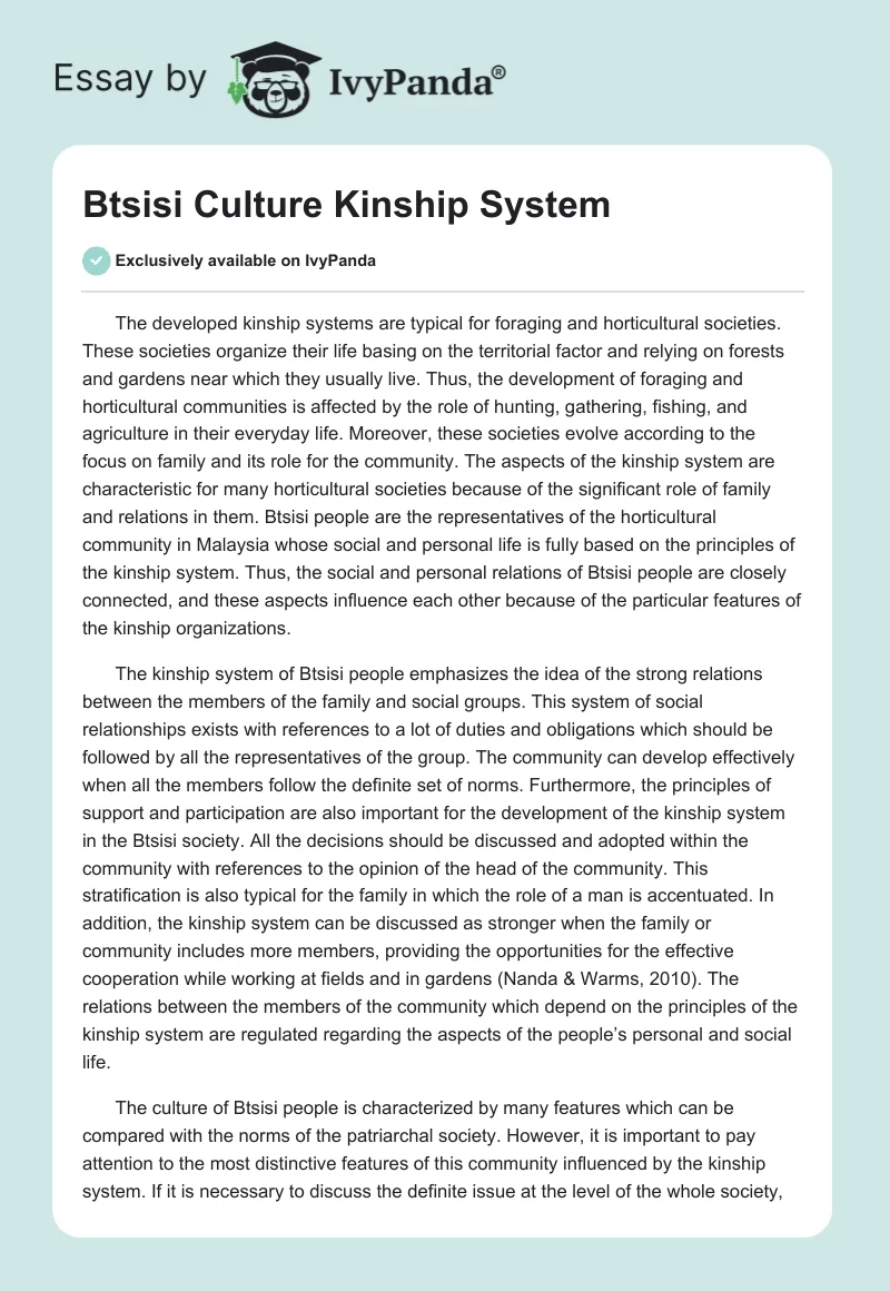 Btsisi Culture Kinship System. Page 1