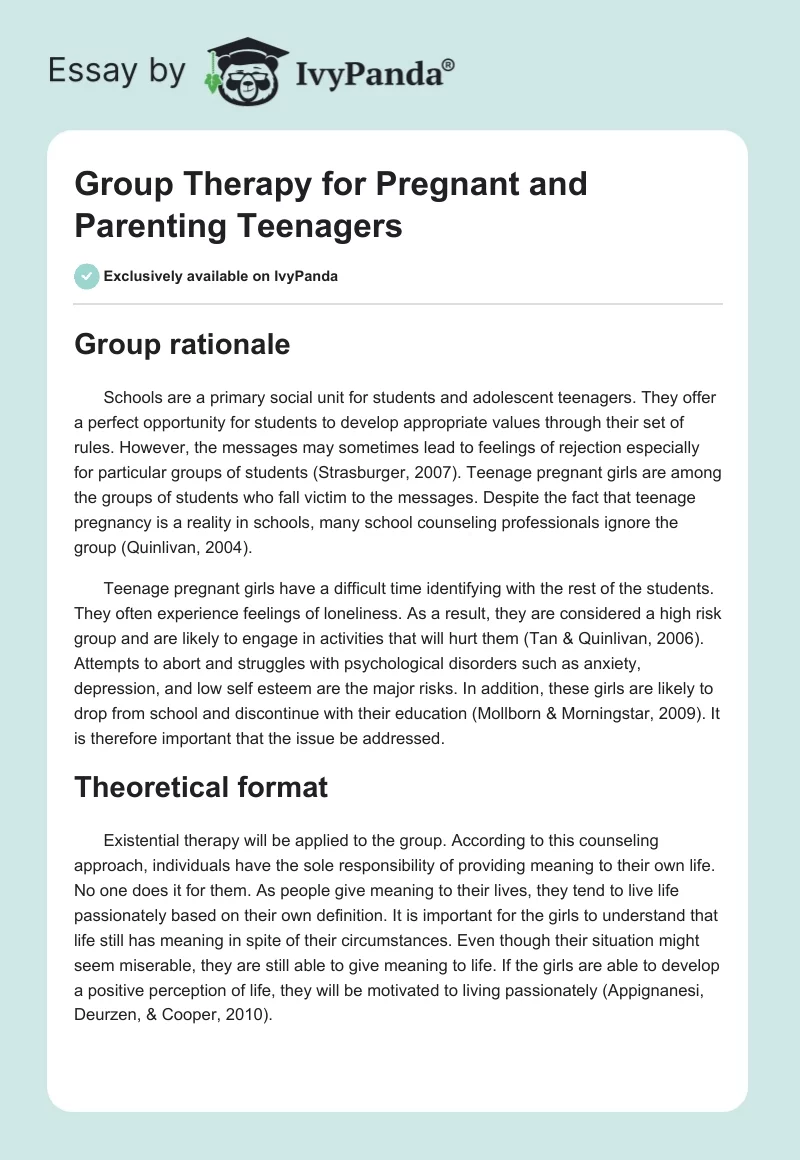 Group Therapy for Pregnant and Parenting Teenagers. Page 1