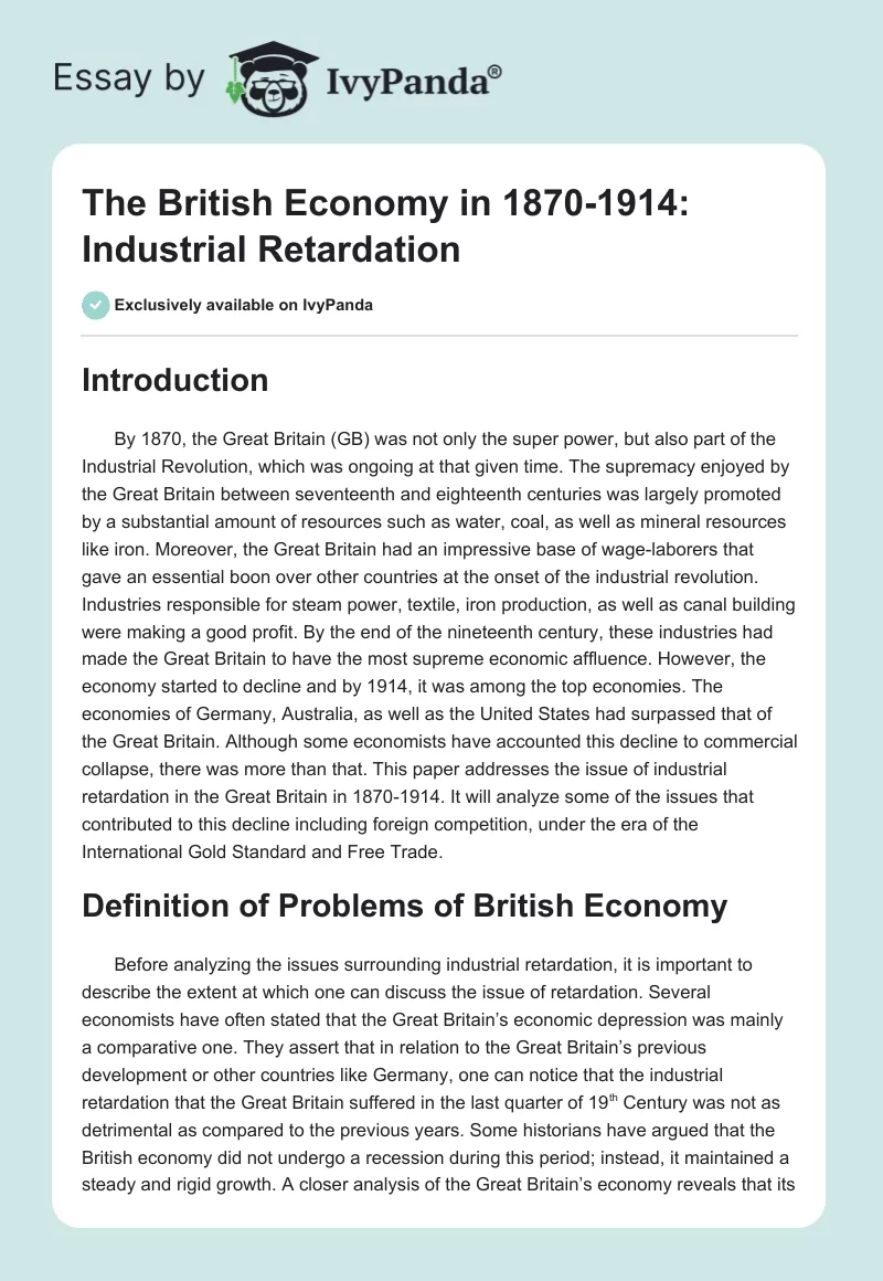 The British Economy in 1870-1914: Industrial Retardation. Page 1