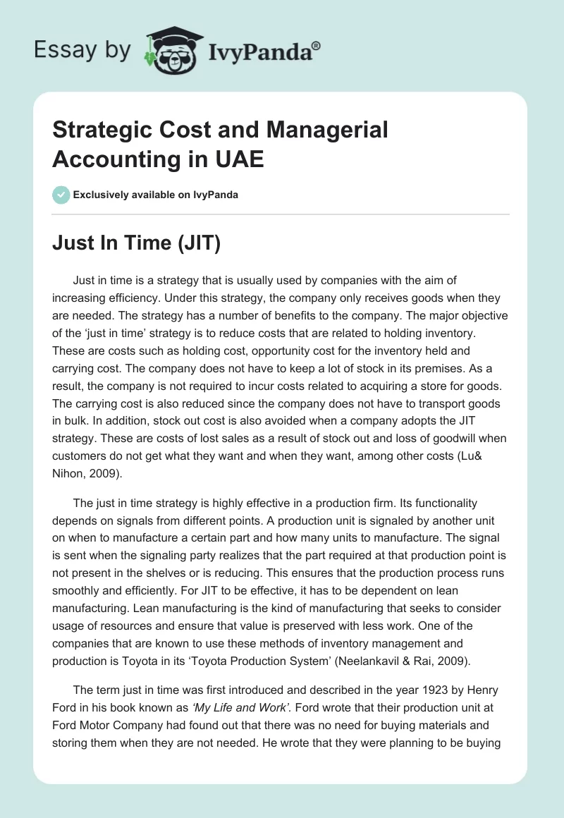 Strategic Cost and Managerial Accounting in UAE. Page 1