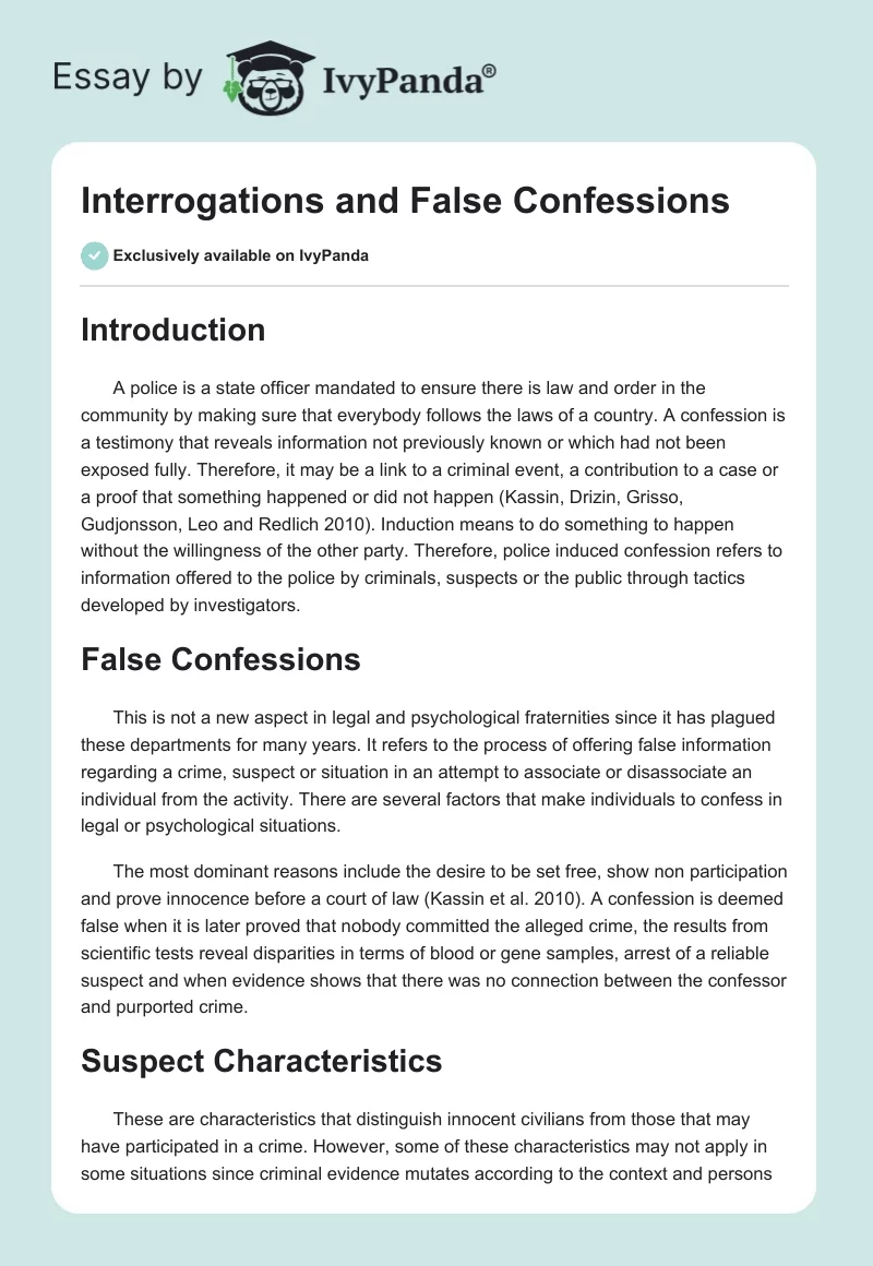 Interrogations and False Confessions. Page 1
