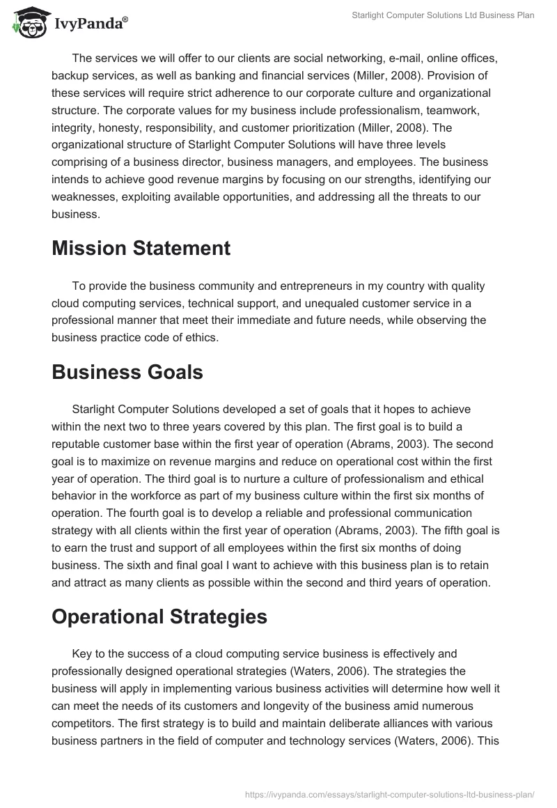 Starlight Computer Solutions Ltd Business Plan. Page 2