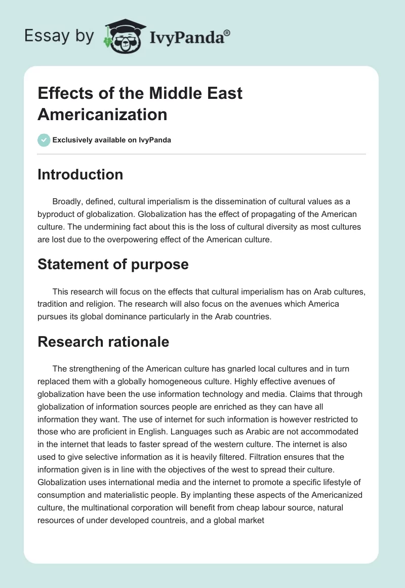 Effects of the Middle East Americanization. Page 1