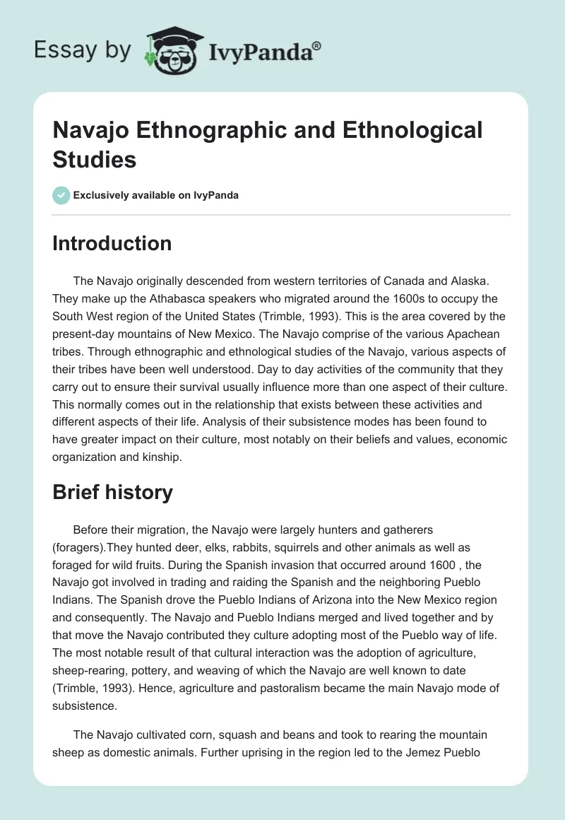 Navajo Ethnographic and Ethnological Studies. Page 1