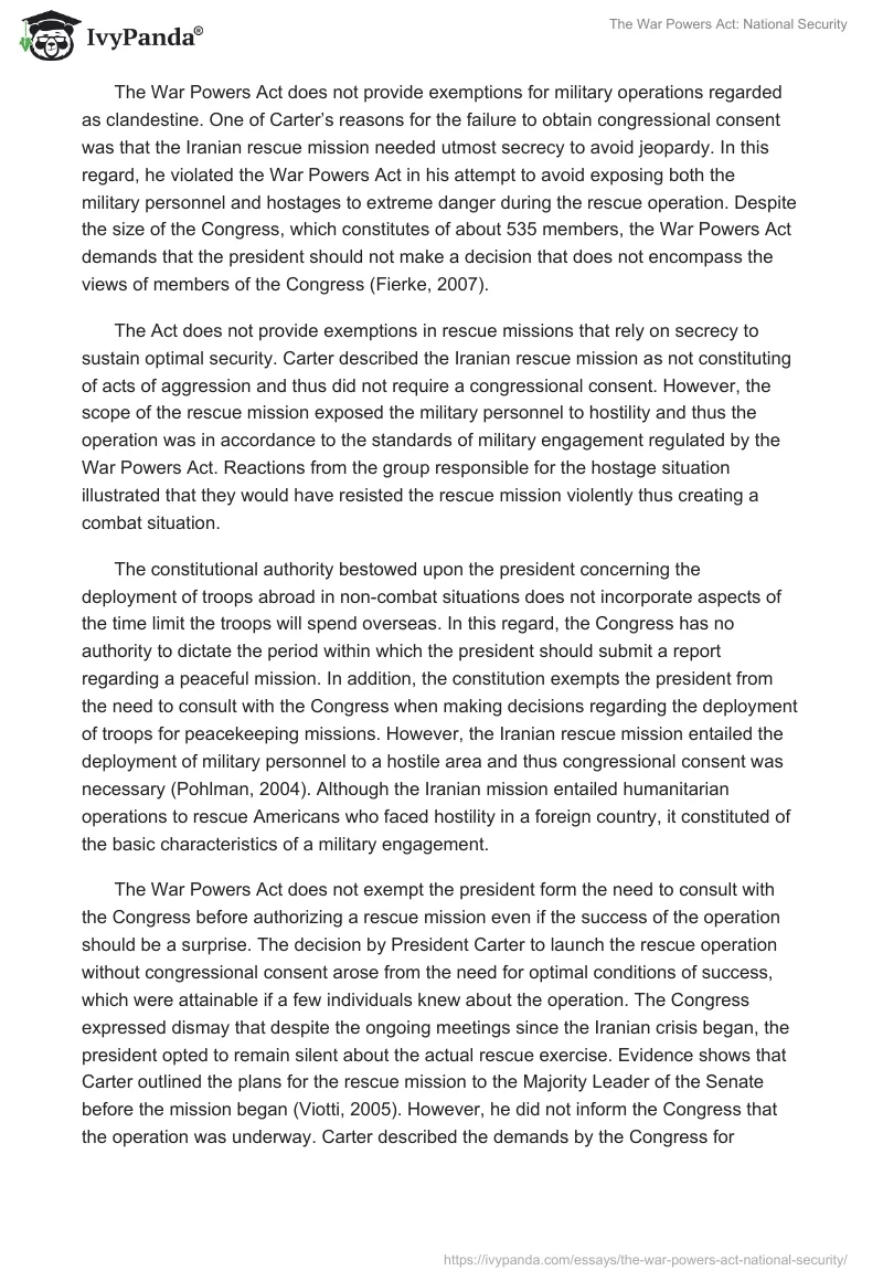 The War Powers Act: National Security. Page 2