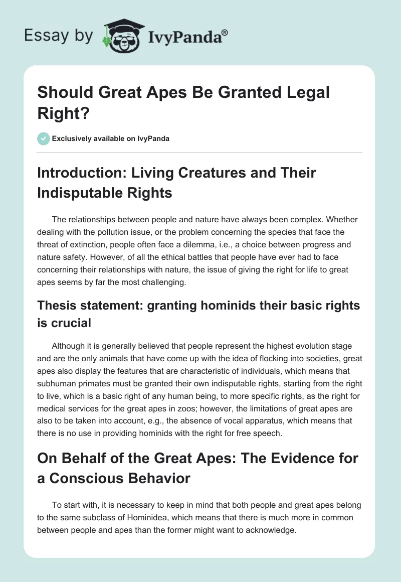 Should Great Apes Be Granted Legal Right?. Page 1