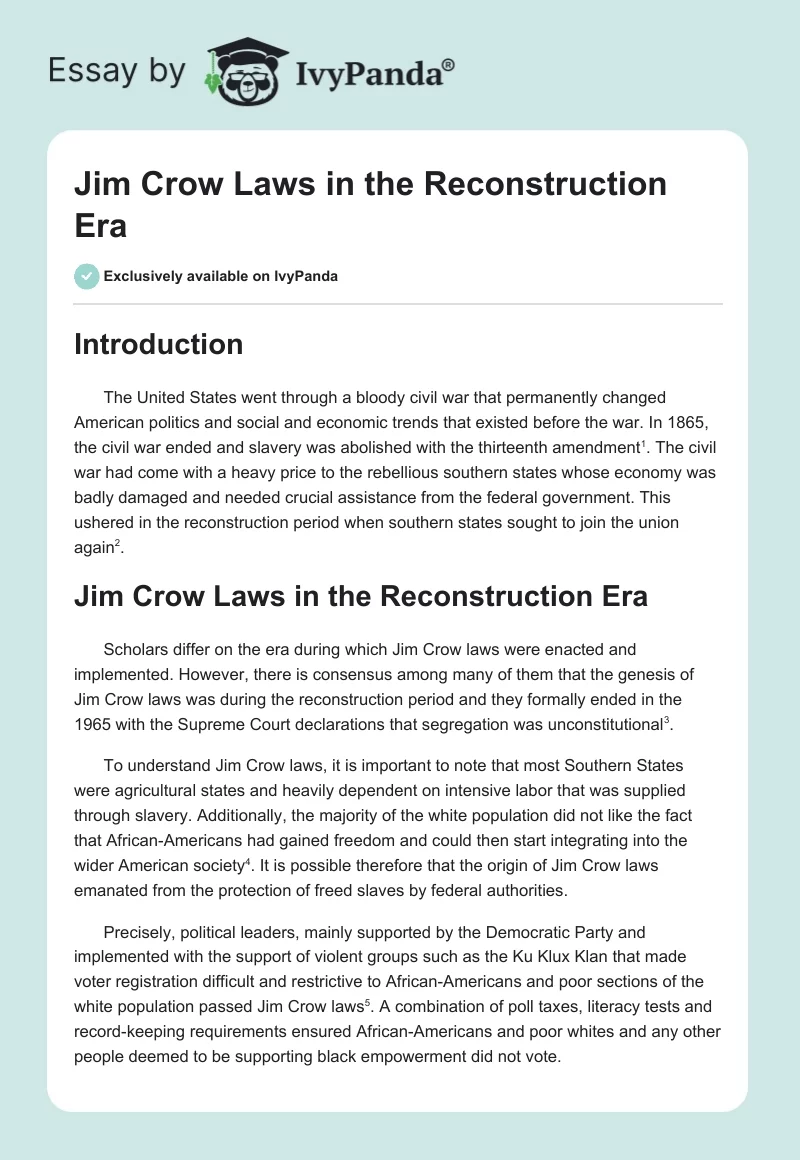 Jim Crow Laws in the Reconstruction Era. Page 1
