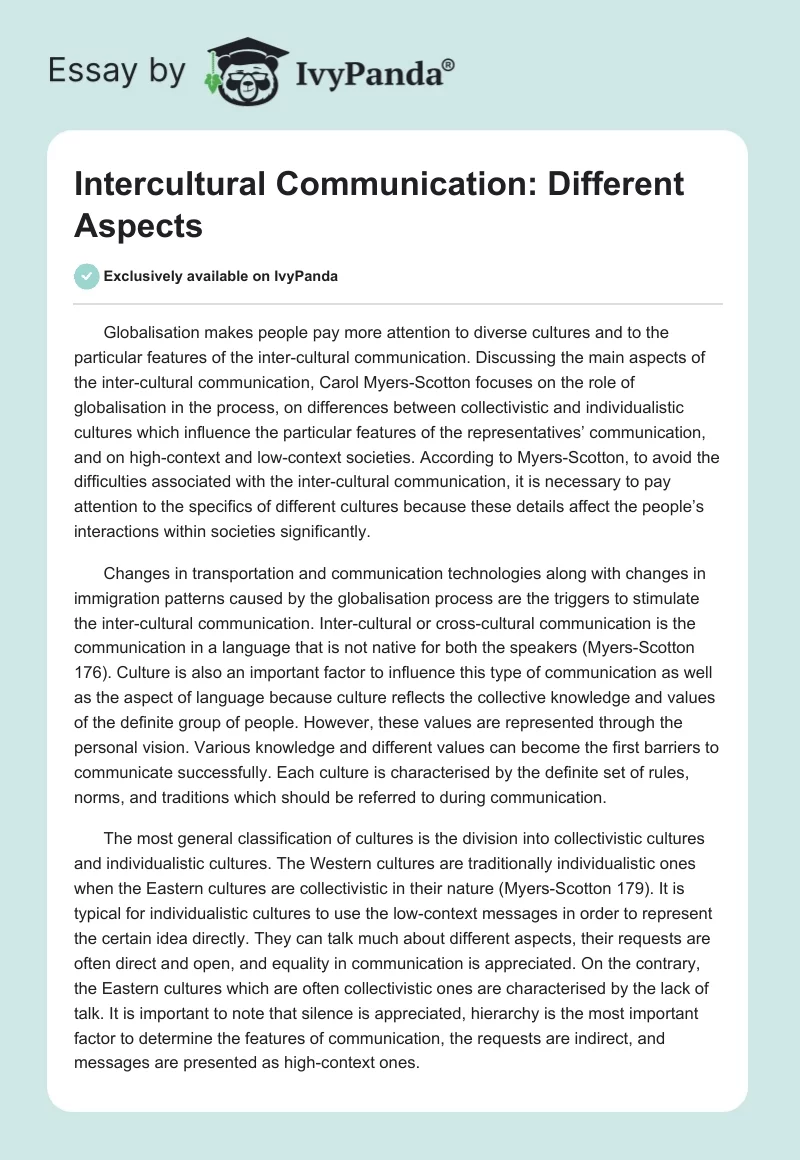 Intercultural Communication: Different Aspects. Page 1