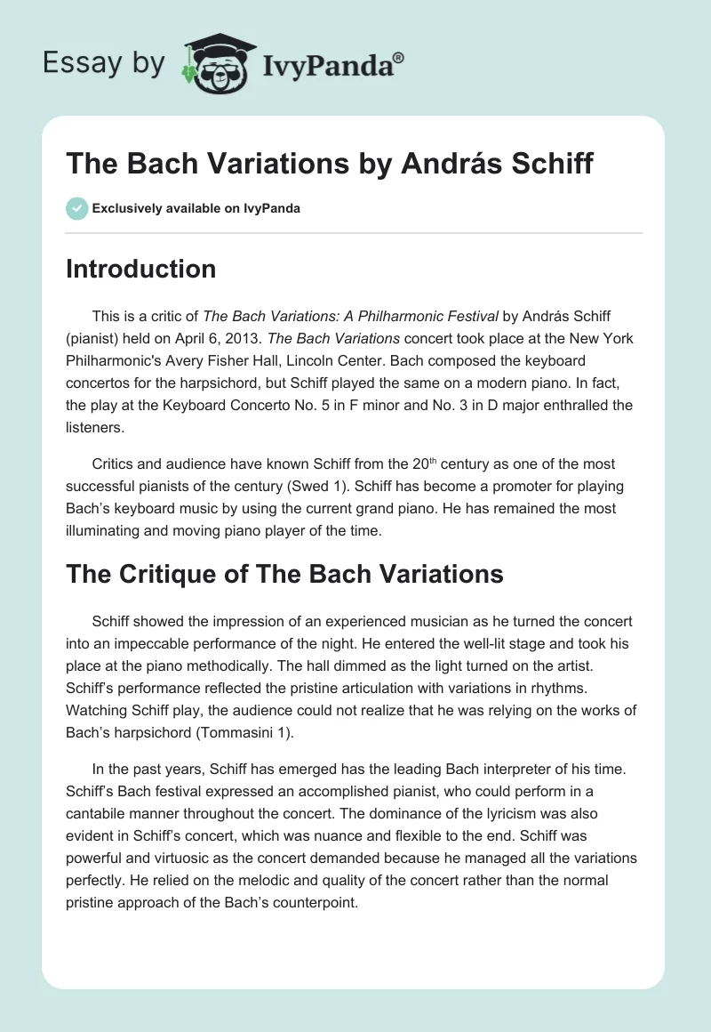 The Bach Variations by András Schiff. Page 1