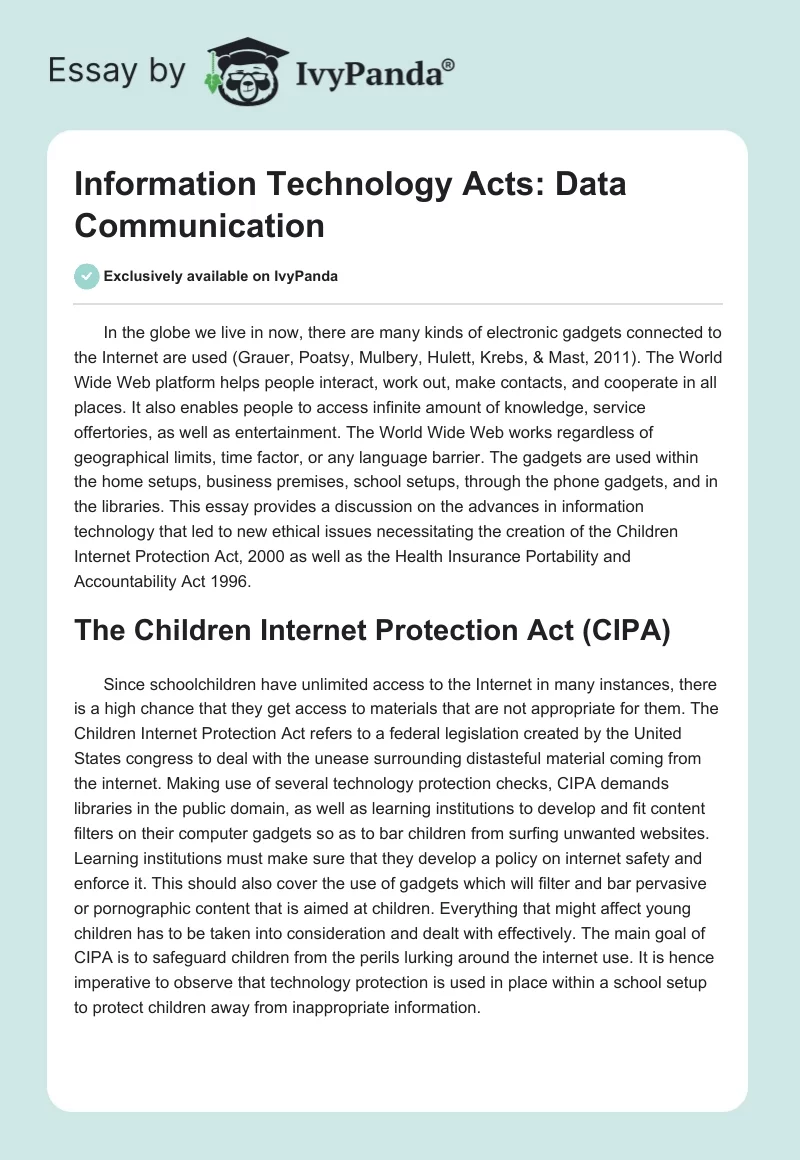 Information Technology Acts: Data Communication. Page 1