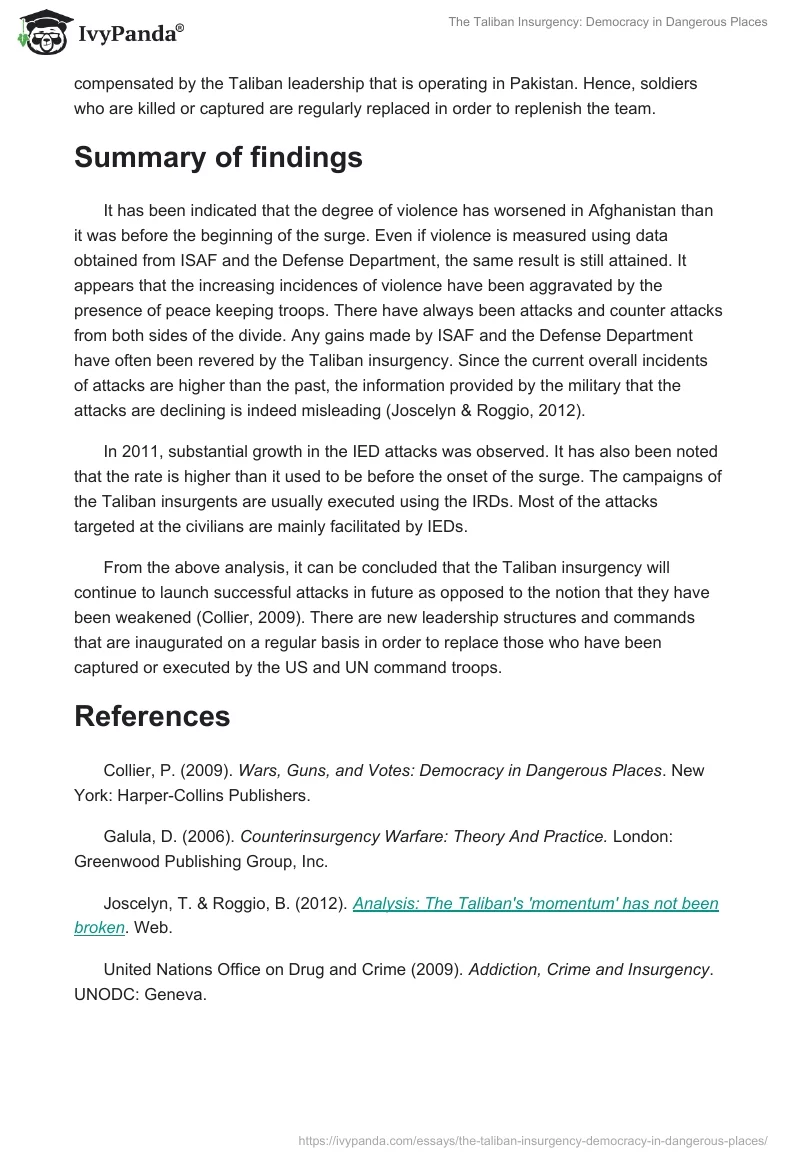 The Taliban Insurgency: Democracy in Dangerous Places. Page 3