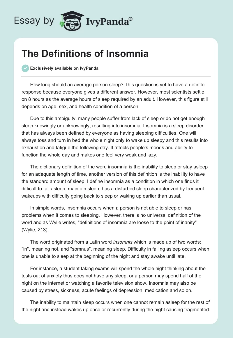 definition essay about insomnia