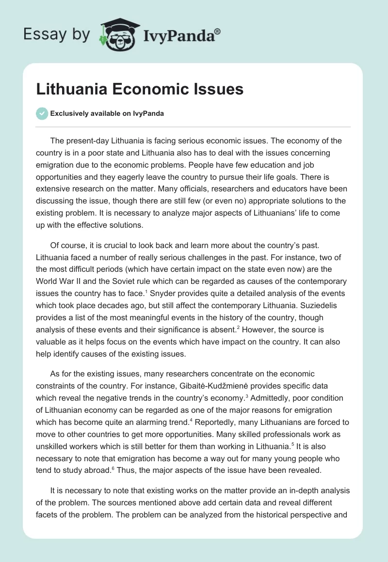 Lithuania Economic Issues. Page 1