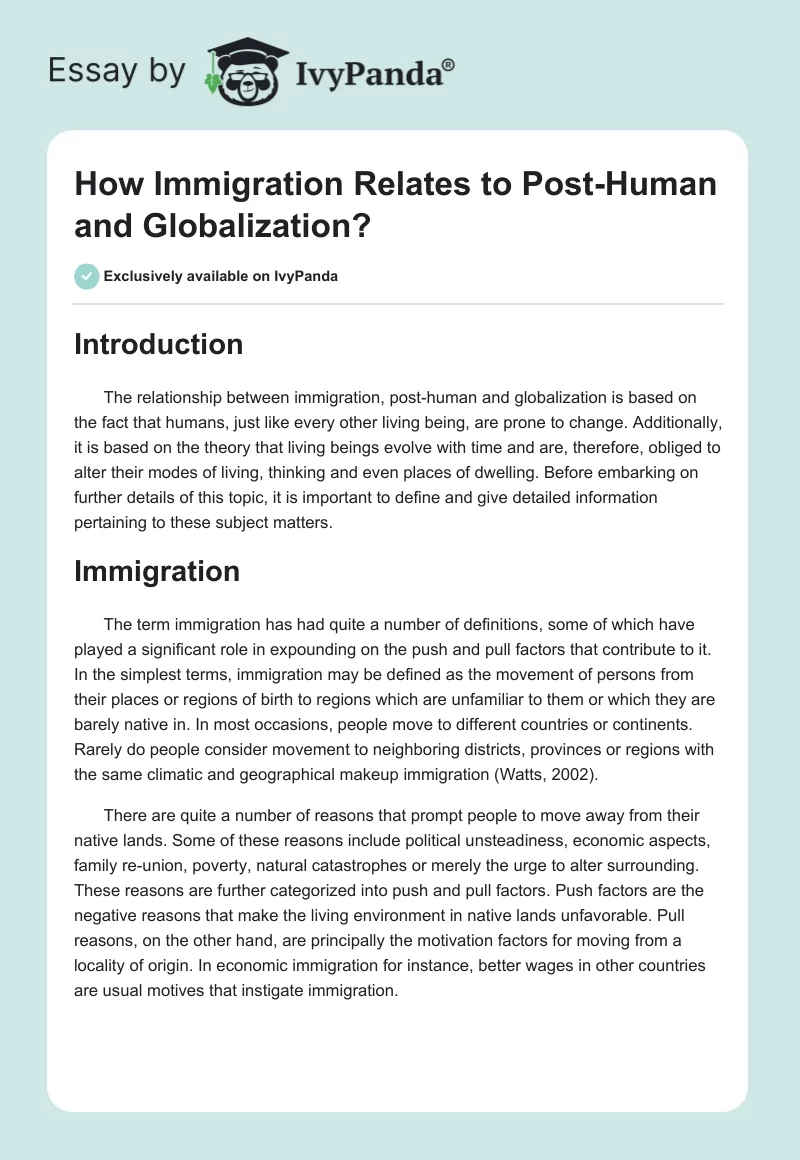 How Immigration Relates to Post-Human and Globalization?. Page 1