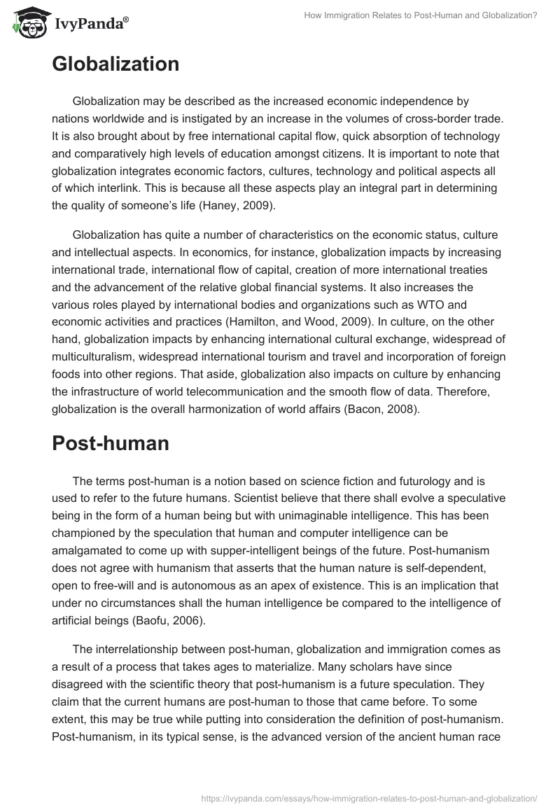 How Immigration Relates to Post-Human and Globalization?. Page 2