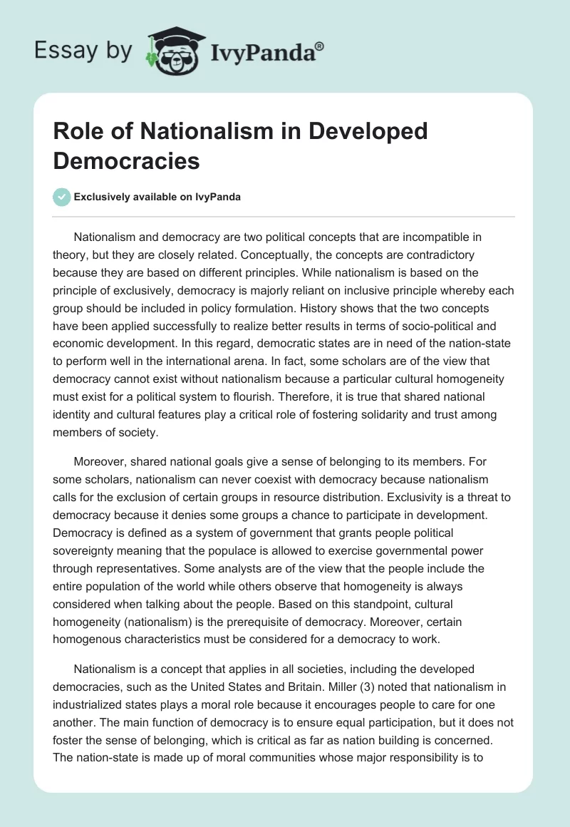 Role of Nationalism in Developed Democracies. Page 1