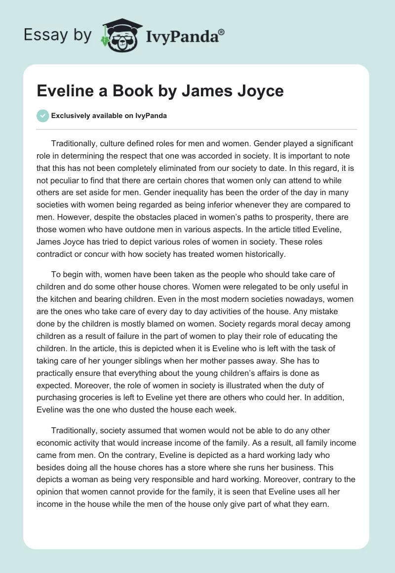 "Eveline" a Book by James Joyce. Page 1